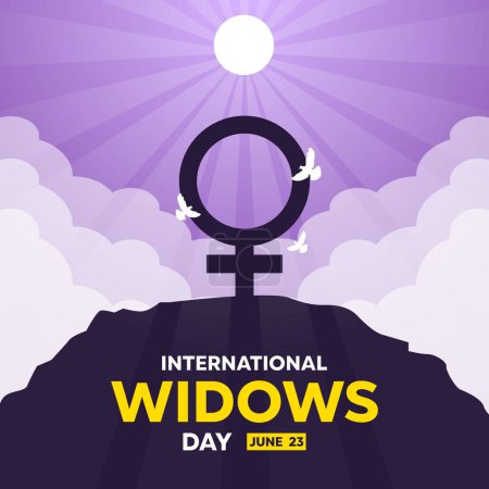 Journée internationale des veuves. Icône de genre et colombe. Idéal pour les cartes, bannières, affiches, médias sociaux et plus encore. Fond violet.
