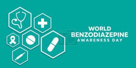 Journée mondiale de sensibilisation aux benzodiazépines. Idéal pour les cartes, bannières, affiches, médias sociaux et plus encore. Fond vert. 