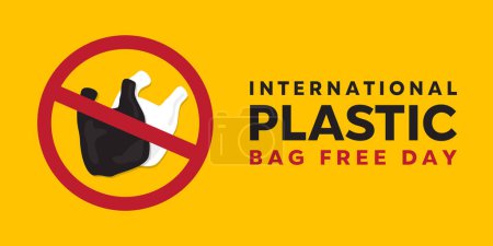 Internationaler Tag der Plastiktütenfreiheit. Ideal für Karten, Banner, Poster, soziale Medien und vieles mehr. Gelber Hintergrund.