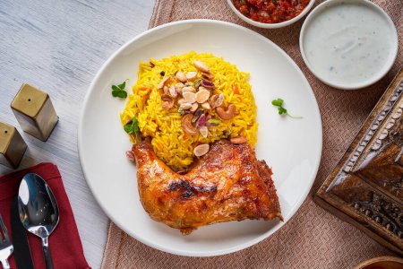 Photo for Kabsa rice dish with grilled chicken - Royalty Free Image