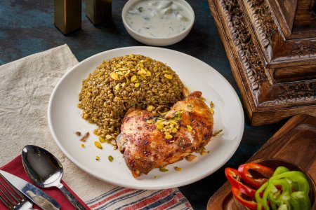 Freekeh dish with chicken meat