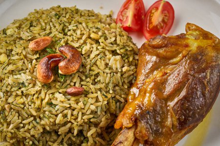 Photo for Rice cooked Iraqi style with lamb and nuts - Royalty Free Image