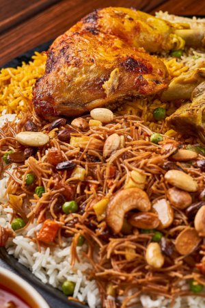 Photo for Mansaf al-Quzi with nuts and meat, rice with meat and nuts - Royalty Free Image