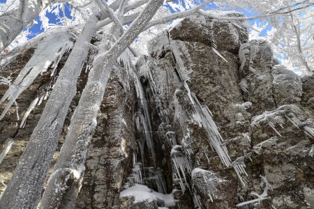wunderschöne Winterlandschaft mit gefrorenem Wasserfall Sninsky kamen.