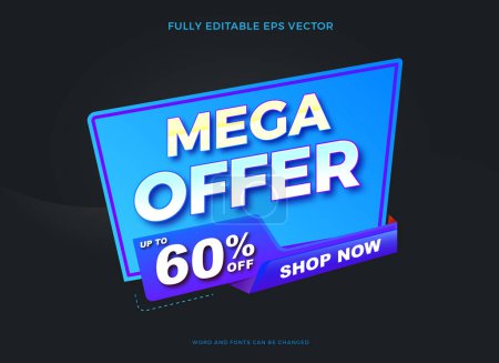 Mega offer text effect banner design with Editable Text