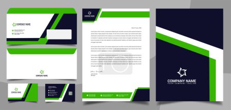 Green brand identity, stationary, letterhead, business card, envelope and cover Elevating Your Brand Through Design