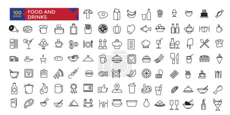 Food and drink icons fast street food illustration collection