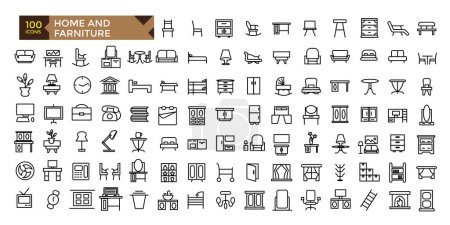 Universal Home and furniture icons set interior symbols collection