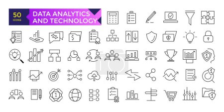 Illustration for Data Analytics and technology icon set line icon pack symbol collection - Royalty Free Image