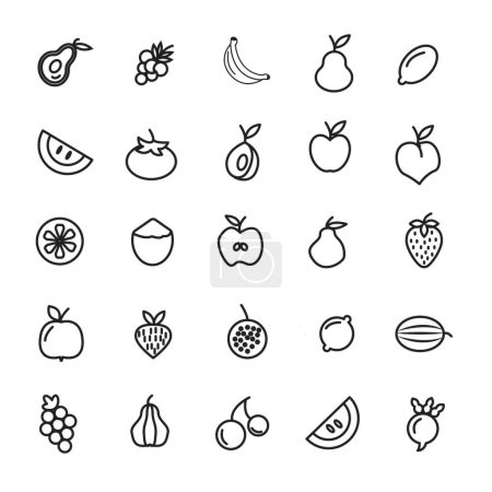 Fruits créatifs légume icône pack fruits nourriture légume ensemble simple vecteur ligne icônes