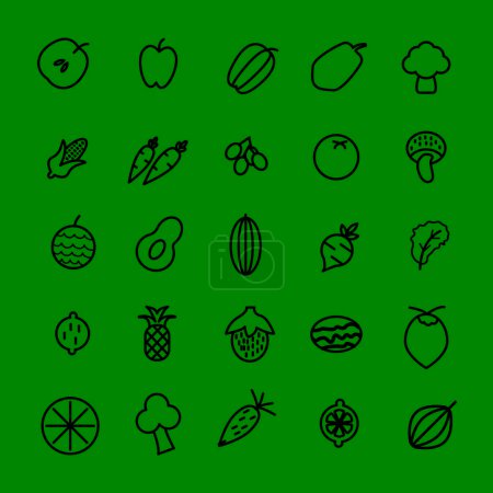 Creativas frutas verduras icono paquete de frutas alimentos vegetales simple conjunto de iconos de línea vectorial