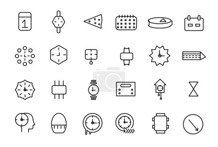 Time and Clock linear icons set. Date and Time, Timer, watch, speed, calendar, alarm clock Editable stroke.