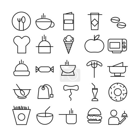 Iconos vectoriales establecidos sobre comida y bebida restaurantes de comida rápida