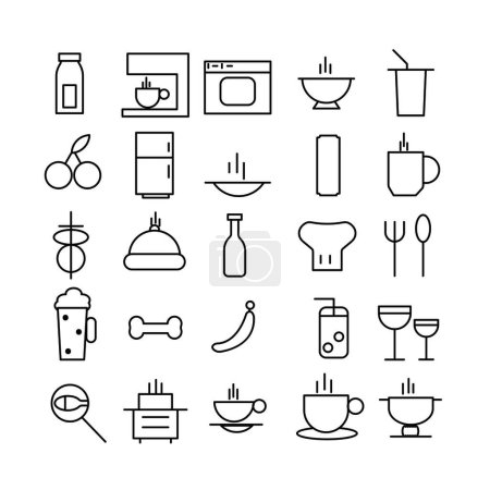 Iconos vectoriales establecidos sobre comida y bebida restaurantes de comida rápida