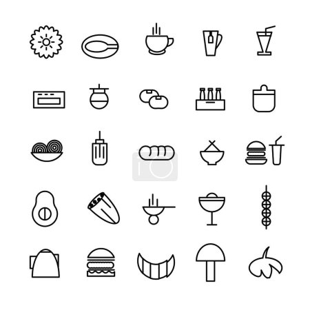 Iconos creativos establecidos sobre comida y bebida restaurantes de comida rápida