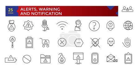 Ilustración de Conjunto de alertas e iconos relacionados con la advertencia conjunto, colección de iconos ui - Imagen libre de derechos