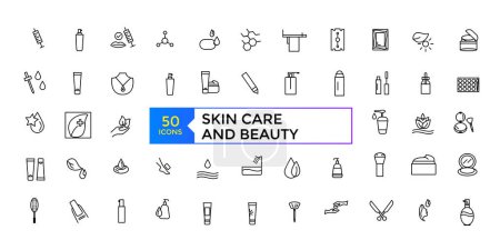 Skin Care and Beauty icon set simple line art style icons pack. Vector illustration