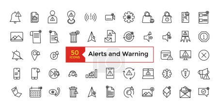 Ilustración de Las alertas y el icono de advertencia establecen un paquete de iconos de estilo de línea de arte simple. Ilustración vectorial - Imagen libre de derechos