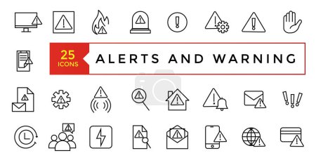 Alerts and Warning icon set simple line art style icons pack. Vector illustration
