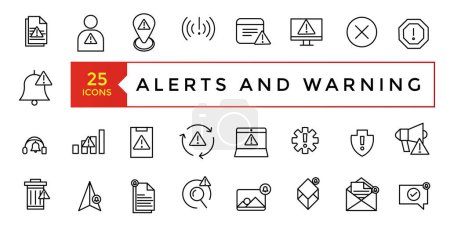 Alerts and Warning icon set simple line art style icons pack. Vector illustration