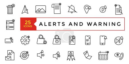 Ilustración de Las alertas y el icono de advertencia establecen un paquete de iconos de estilo de línea de arte simple. Ilustración vectorial - Imagen libre de derechos