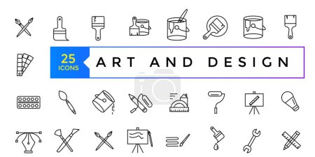 Arte y diseño icono conjunto de línea simple estilo de arte iconos pack. Ilustración vectorial