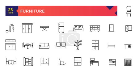 Set of furniture line icons household appliances icons set.