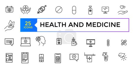 Health and medicine line icons collection. UI icon set in a flat design. Outline icons pack. Vector illustration