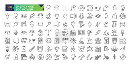 Energy and ECO Power Icon Set In Outline Style. Green Energy, Renewable Energy and Other Icons
