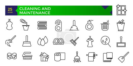 Cleaning and Maintenance Service. Cleaning machine. High pressure washer. Cleaner worker. Pixel Perfect Vector Thin Line Icons.