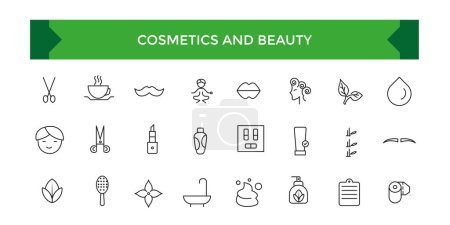 Cosmetics and beauty line icons collection. Big UI icon set in a flat design. Thin outline icons pack. Vector illustration