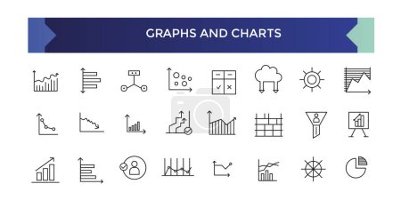 Graph and Charts line icons. Vector illustration include icon - data analysis, diagram, stat, histogram, economy outline pictogram for infographic statistic presentation.