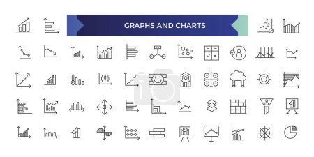 Diagramm- und Diagrammzeilensymbole. Zur Vektorillustration gehören Symbole - Datenanalyse, Diagramm, Statistik, Histogramm, Wirtschaftspiktogramm für die infografische statistische Präsentation.