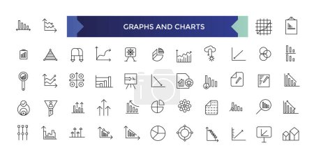 Graph and Charts line icons. Vector illustration include icon - data analysis, diagram, stat, histogram, economy outline pictogram for infographic statistic presentation.
