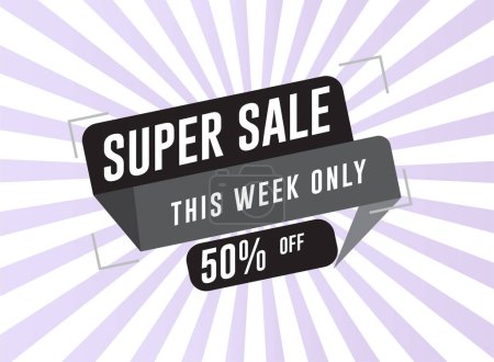 Super Sale, this weekend special offer banner, up to 50% off. discount banner template promotion. Vector illustration.