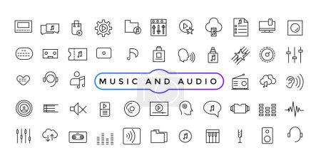 Ilustración de Paquete de iconos de música y audio. Conjunto de iconos de línea delgada. Conjunto de colección icono plano. - Imagen libre de derechos