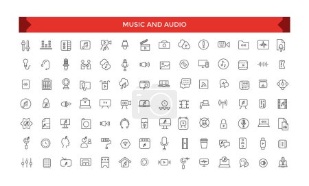 Music and Audio line stroke vector icon set, Sound Voulme, audio wave, soundbeat, speaker.