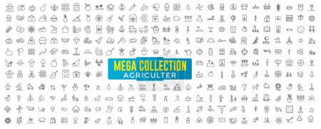 Landwirtschaft und Landwirtschaft skizzierten die Vector Icon Megapack Collection. Garden Outlined Vector Icon Set vorhanden. Große Sammlung landwirtschaftlicher Symbolvektoren.