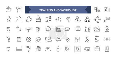 Colección de iconos de línea de entrenamiento. Conjunto de iconos de línea vectorial de formación empresarial para conceptos modernos.