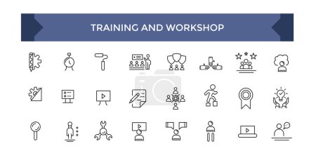 Training line icons collection. Set of vector line icons of business training for modern concepts.