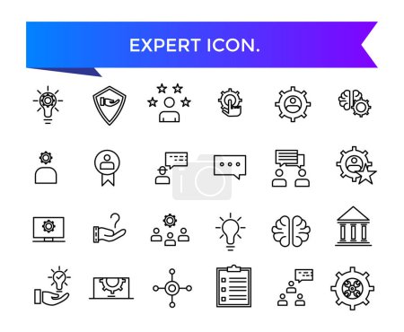 Expert icon collection. competence, expertise, knowledge, skill, specialist, experience and more. Line vector icons set.