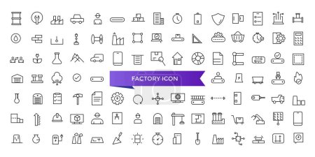 Factory icon collection. industry, production, machine, manufacture, warehouse, fabrication, goods and more. Line vector icons set.