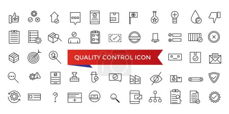 Colección de iconos de control de calidad. evaluación, producto, garantía de calidad, proceso, pruebas y más. Línea vector iconos conjunto.