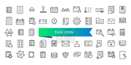 Task icon collection. Containing project, job, workflow, clipboard, office multitasking, assignment. Line vector icons set.