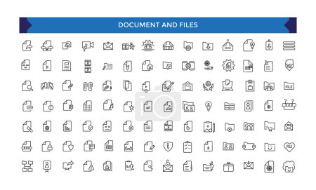 Ilustración de Conjunto de iconos de documento y archivo. Iconos web de Office y Workplace en estilo de línea. Emplear, conferencia, proyecto, documento. - Imagen libre de derechos
