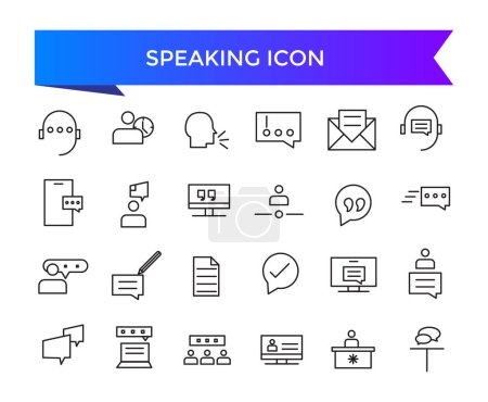 Illustration for Speaking icon collection. Communication icons collection. discussion, speech bubble, talking, consultation and conversation icon set. - Royalty Free Image