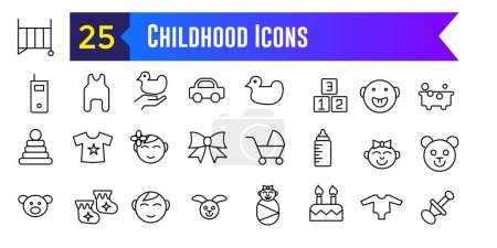 Childhood activity icons set outline vector. Kids development icon for ui design isolated. Outline icon collection. Editable stroke.