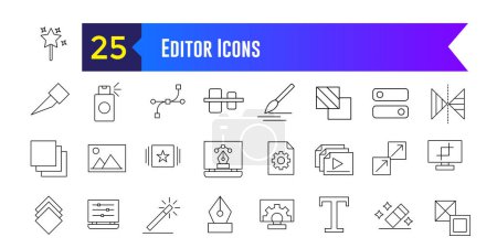 Conjunto de iconos del editor. Conjunto de iconos del editor para el diseño de ui aislado. Esquema de colección de iconos. Carrera editable.