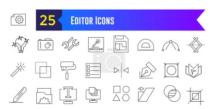 Editor icons set. Set of editor icons for ui design isolated. Outline icon collection. Editable stroke.