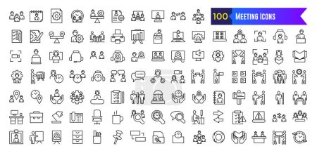 Meeting icons set. Outline set of online meeting vector icons for ui design. Outline icon collection. Editable stroke.